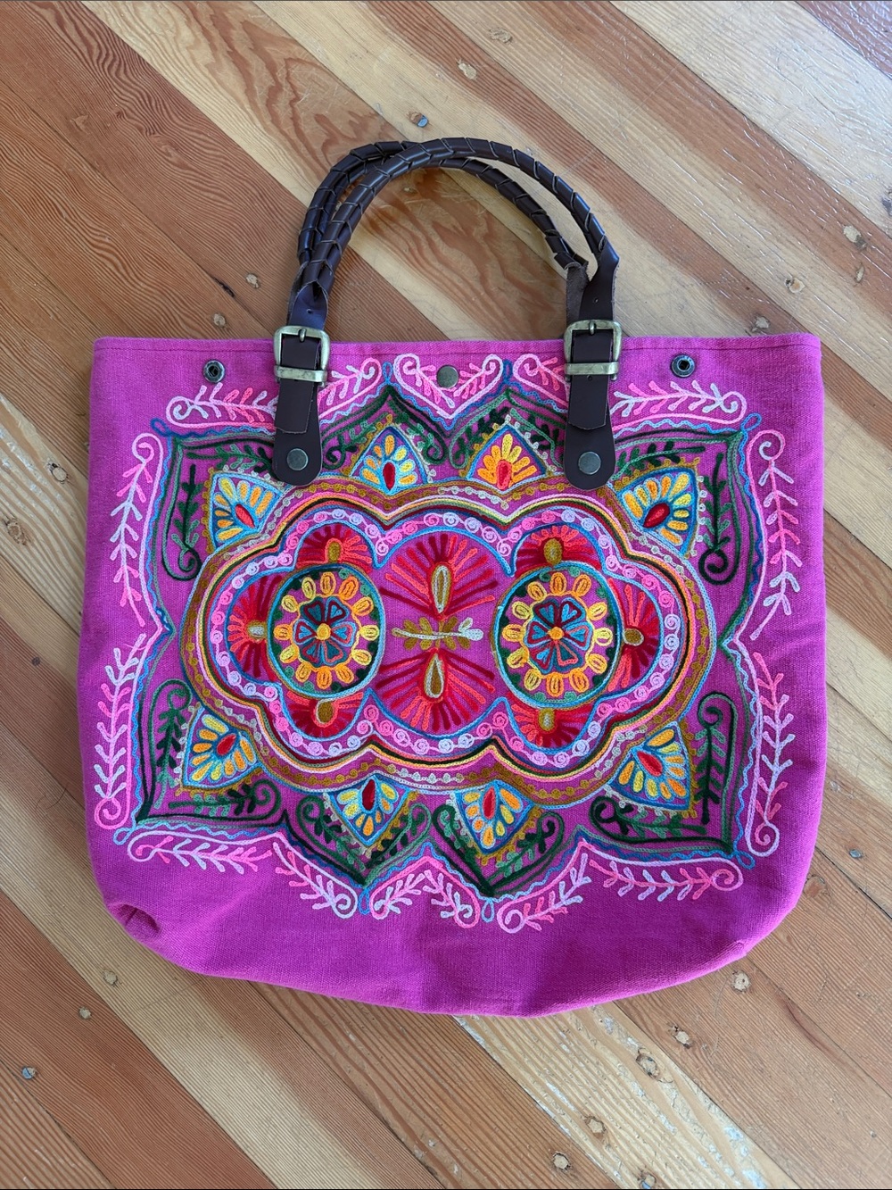 IMAX Imports Pink‎ Embroidered Cotton Bag